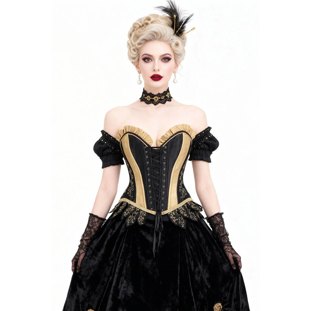 Attitude Corsets - Kiyari Rococo Valkyrie survêtement corset - Noir/Couleur or